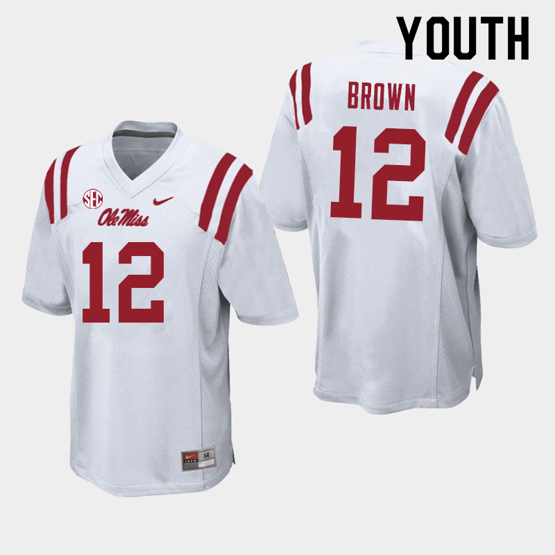 Jakivuan Brown Ole Miss Rebels NCAA Youth White #12 Stitched Limited College Football Jersey QNJ4858SE